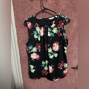 Reitmans Black Floral Blouse with Red and Green